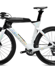 Non-drive side view of Factor Slick complete triathlon bike in shadow white, equipped with SRAM Red groupset and power meter